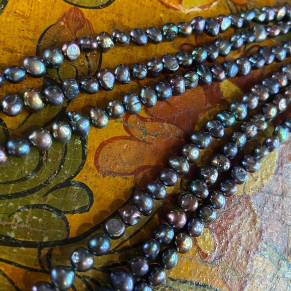 Black Freshwater Pearl/Turquoise Necklace - Picture 6 of 12